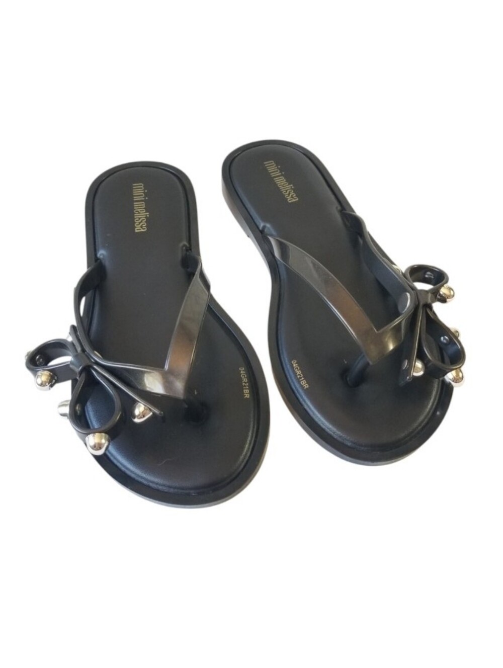 Mini Melissa Flip Flops II Black With Silver Studs Jelly Sandals Size 2